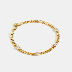Nouvel Arrivage Bracelet à Breloques en Zircon au Design Géométrique Minimaliste, Chaîne Cubaine Fine Tendance, Plaqué Rhodium Or 18k PVD, en Laiton - Product Image 2