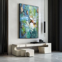 Peinture acrylique abstraite verticale 3D de grande taille, bleu gris, nature morte, sur toile, faite à la main, art mural original, décoration moderne pour la maison, intérieur