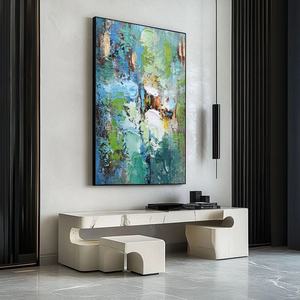 Art mural 3D, grande peinture murale abstraite verticale bleue et grise, peinture à l'huile sur toile pour la décoration moderne de la maison et des galeries - Product Image 6