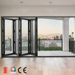 Porte extérieure en aluminium résistante aux ouragans balcon patio porte pliante en aluminium à deux volets en verre