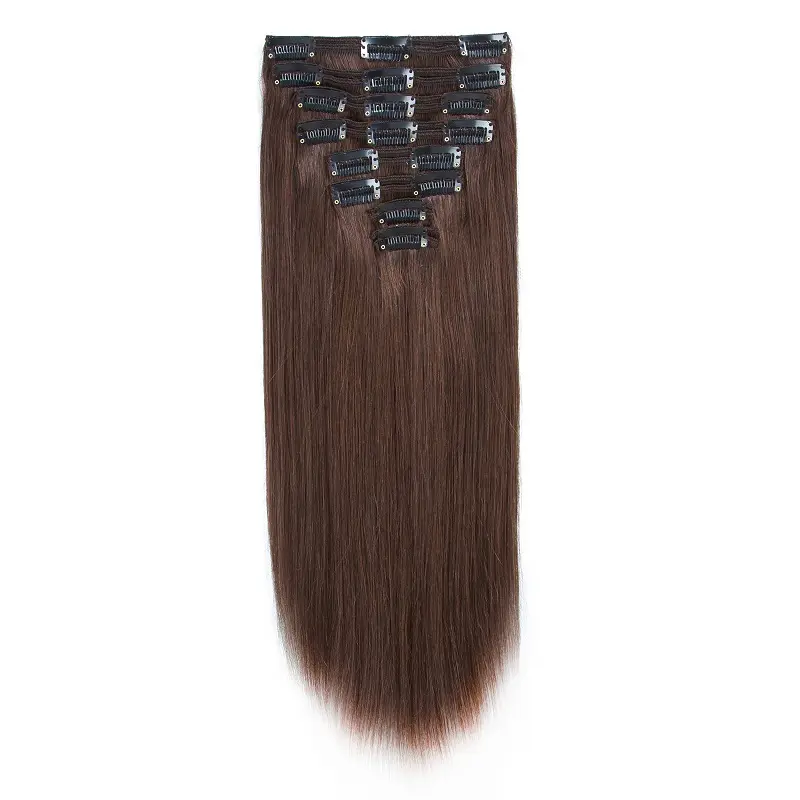 Dark brown highlights straight hair extensions for volume