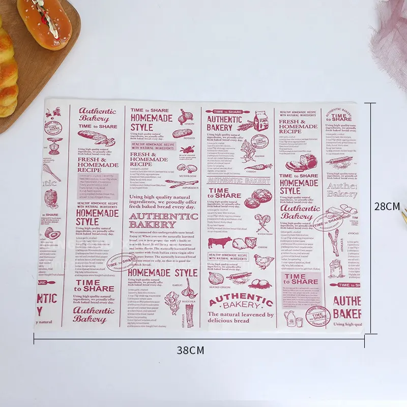 Papel para hamburguesas de grado seguro para alimentos, logotipo impreso personalizado y tamaño al por mayor, a prueba de grasa, Deli, papel recubierto de cera para envolver carne