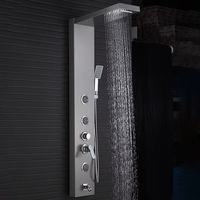 Ensemble de panneau de douche robinet noir en acier inoxydable 304 avec pommeau de douche à cascade, pulvérisateur à main, massage corporel