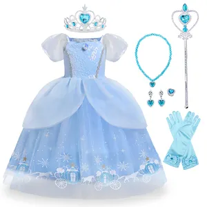Fancy Blue Princess Gown TV & movie Costume Children Fancy Halloween Princess Dress Kids Party Cosplay Costume For Girl