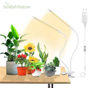 2ヘッドフルスペクトル調光可能タイマー3色LED植物成長ライトUSBUV成長ランプ、屋内植物用USEUアダプター付き