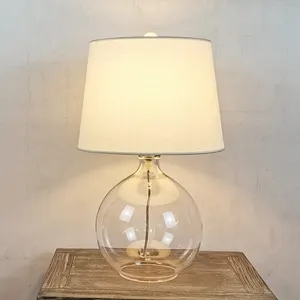 북유럽 현대 유리 장식 책상 램프, 침실 침대 옆 DIY 투명 패브릭 갓