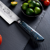 Couteau de chef Gyuto japonais forgé à la main avec lame en acier carbone argenté, manche en bois, ambidextre, style vintage, finition haute brillance