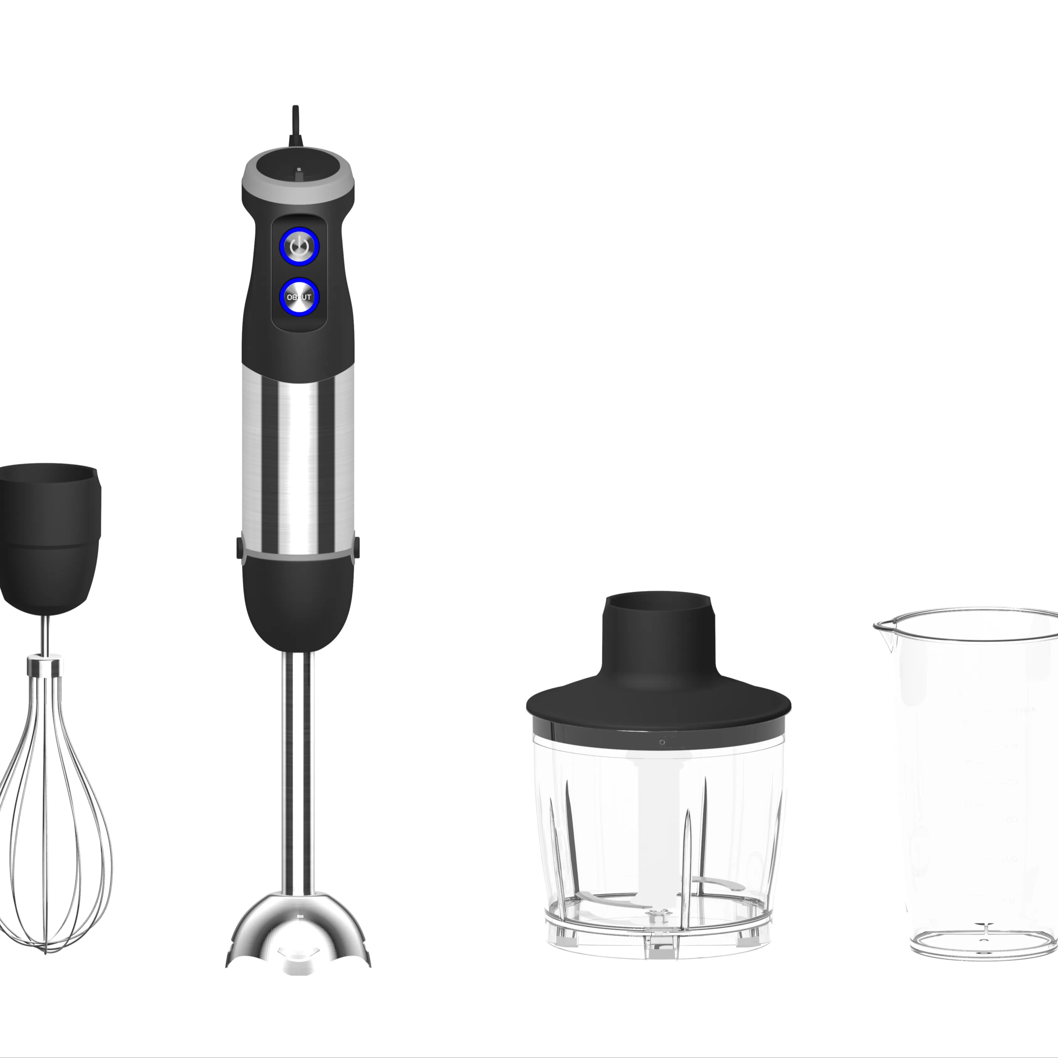 A cozinha 4 em 1 usa uma liquidificadora manual comercial para cortar carne, fazer suco e smoothies