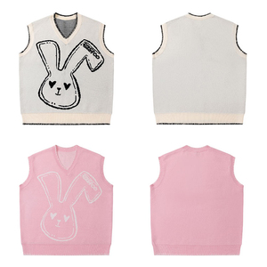 2024 nouveauté personnalisé femmes ample <span class=keywords><strong>sans</strong></span> <span class=keywords><strong>manches</strong></span> <span class=keywords><strong>pull</strong></span> tricots coton Jacquard motif <span class=keywords><strong>tricot</strong></span>é haut col en V gilet <span class=keywords><strong>pull</strong></span> - Product Image 3