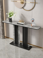 Mesa Consola de Entrada de Hierro con Tapa de Losa de Piedra, Diseño Moderno Minimalista, Desmontable y Ensamblable, Modelo para Hotel