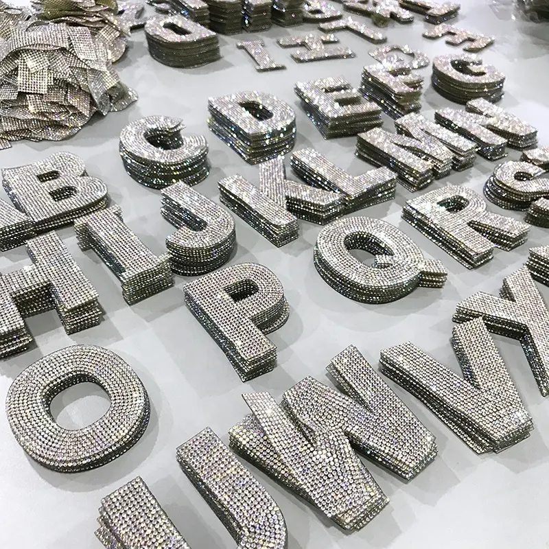 26 A-Z Bling Truyền Nhiệt Hotfix Sắt Trên Bảng Chữ Cái Rhinestone Letters