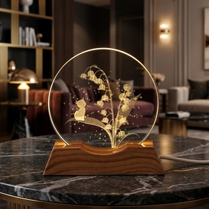 Lámpara de Noche de Cristal Grabada en 3D con LED, Base de Plástico de Tamaño Mediano, Lámpara de Escritorio Moderna para Sala de Estar, Decoración del Hogar, Regalo - Product Image 1