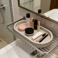 Plateau de rangement en résine de pierre de travertin beige à texture poreuse pour salle de bain, plateau décoratif en travertin pour hôtel