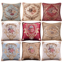 Housse de coussin jacquard vintage brodée florale pour canapé, décoration intérieure, style rétro européen classique