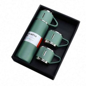 Ensemble de gourde isotherme à double paroi en acier inoxydable 304 de 500 ml, bouteille d'eau isolée, deux tasses, isolation thermique de 12 à 24 heures - Product Image 6