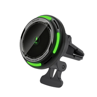 Nouveau design, chargeur de voiture sans fil à chargement ultra-rapide 15W avec éclairage vert néon à effet dégradé et clips de fixation pour grille d'aération, chargeur de téléphone pour voiture