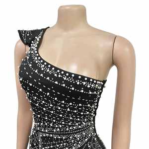 Vestido Largo de Lujo de Marca Famosa con Bordado de Diseñador para Fiesta/Club, con Cuello Asimétrico y Diamantes Termoadhesivos, para Mujer - Product Image 6