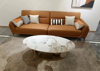 Table basse ovale moderne en pierre frittée brillante, élégante et durable, pour salon, respectueuse de l'environnement