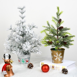 High Quality Pre-Lit Mini Christmas Desktop <b>Tree</b> <b>Ornament</b> Small PE Simulation Flocking Snow Bonsai Scene Layout Decoration - Product Image 3