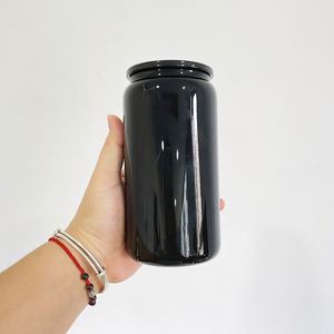 Vaso de Vidrio Borosilicato Reciclable de 16 oz, Color Sólido Brillante, con Tapas de Plástico PP y Pajita de Plástico Transparente para Envoltura UV DTF - Product Image 4