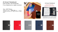 Bloc-notes intelligent avec technologie IA, chargeur sans fil et batterie portable en cuir de qualité supérieure, format A5