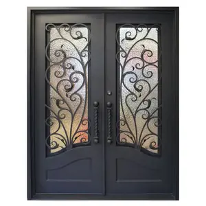 Custom Modern Exclusive Door Exterior Front Entrance Security Luxury Decorative Wrought Iron Double Doors For Houses Villa Door