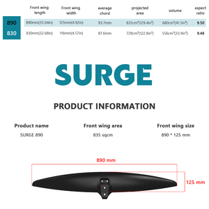 Aile avant AXIS Surge 890 Carbon Light pour Wingfoil, Efoil, planche de surf, sports nautiques, kitesurf, foil, hydrofoil, aileron de surf - Product Image 2