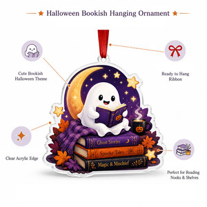 ของตกแต่งอะคริลิคสำหรับคนรักหนังสือในวันฮาโลวีน รูปผี ค้างคาว ฟักทอง อ่านหนังสือ จี้รูปหนอนหนังสือ นักอ่าน ของขวัญแขวนต้นคริสต์มาส - Product Image 2