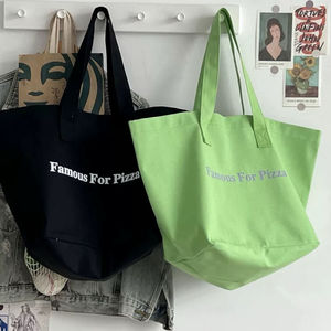 Bolso de lona de un solo hombro con cremallera y letras personalizado de fábrica, bolso grande de lona para compras de algodón con logotipo - Product Image 3