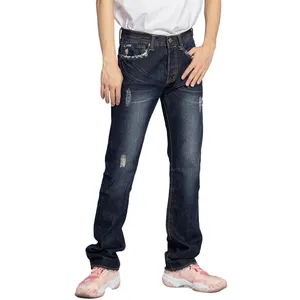 Dinheiro Azul Escuro Lavado Straight Men's Jeans Streetwear Alta Qualidade Calças
