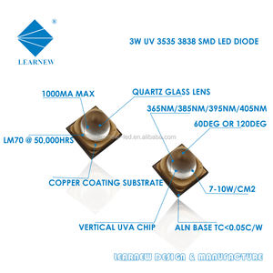 Yeni yüksek verimlilik <span class=keywords><strong>3W</strong></span> <span class=keywords><strong>UV</strong></span>-A SMD3838 <span class=keywords><strong>LED</strong></span> <span class=keywords><strong>UV</strong></span> lamba <span class=keywords><strong>UV</strong></span> ışık yüksek parlaklık baskı kür ve fototerapi için optimize - Product Image 3