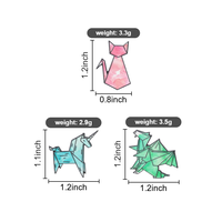 Broches en émail animaux origami mignons, motifs géométriques créatifs en papier plié (Chat, Licorne, Dragon), badges pour sac et revers, bijoux, cadeau pour ami