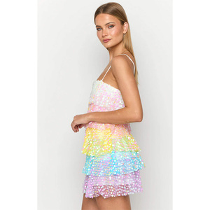 Vestido Mini Elegante Personalizado de Manni <span class=keywords><strong>para</strong></span> Mujer, Sexy, con Tirantes Finos, Espalda Descubierta, Encaje <span class=keywords><strong>en</strong></span> Capas, Estampado de Lentejuelas, Transpirable, <span class=keywords><strong>para</strong></span> <span class=keywords><strong>Fiesta</strong></span>, <span class=keywords><strong>Playa</strong></span>, Natural - Product Image 4