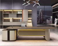 Bureau PDG Tiroirs de table modernes de luxe en forme de L Grande table d'ordinateur de patron exécutif avec lumière led