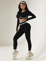 Set Yoga Wanita Lengan Panjang Kerah Bulat, Legging Olahraga Seamless Pinggang Tinggi Pengangkat Bokong