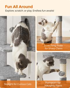 Feandrea Multi-Level Pluche <span class=keywords><strong>Cat</strong></span> <span class=keywords><strong>Condo</strong></span> Met 4 Krabpalen 143 Cm Kattentoren Activiteit Centre Klimkattenboom - Product Image 6