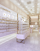 Beau magasin de cosmétiques design sol cosmétique présentoir en métal étagères murales meubles de magasin de maquillage cosmétiques