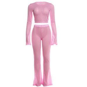 Conjunto de Pantalones de Cintura Alta con Aberturas y Transparencias, que Dejan al Descubierto el Ombligo, para Mujer, 2 Piezas, a la Moda - Product Image 4