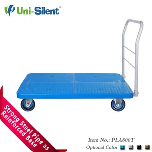 Uni-Silent 600Kg หนักพลาสติกแพลตฟอร์มรถบรรทุกคลังสินค้ารถเข็นขนส่งรถเข็นผลักดัน PLA600Y-BK