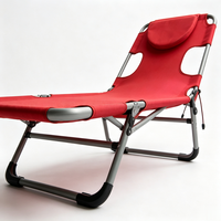 Nouveau design moderne, chaise longue de plage pliable rouge, durable, imperméable, dossier réglable, chaise longue de piscine extérieure avec coussin pour la tête