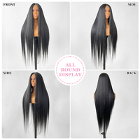 Pelucas de Cabello Natural Resistentes al Calor de Alta Calidad de 40 Pulgadas, Onduladas y Lisas, Pelucas Sintéticas a Precio Económico, Peluca con Frente de Encaje para Mujer Negra