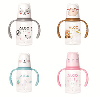 ALGO 120ml Anti-Colique Standard Bouche Droite Corps Biberon Débit Variable Mignon Dessin Animé Nouveau Poignée en Silicone Sans PVC 1-2