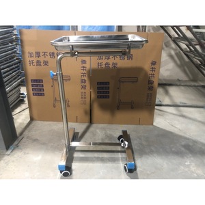 Carro de acero inoxidable con bandeja elevadora móvil engrosada, estante para bandejas cuadradas de barra simple o doble, carro para instrumentos. - Product Image 3