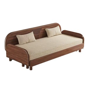 Solid Wood Folding Sofa Bed Black Walnut Fabric Seat <b>Cushion</b> Living Room Sleeping Sofa <b>Small</b> Apartment Use - Product Image 5