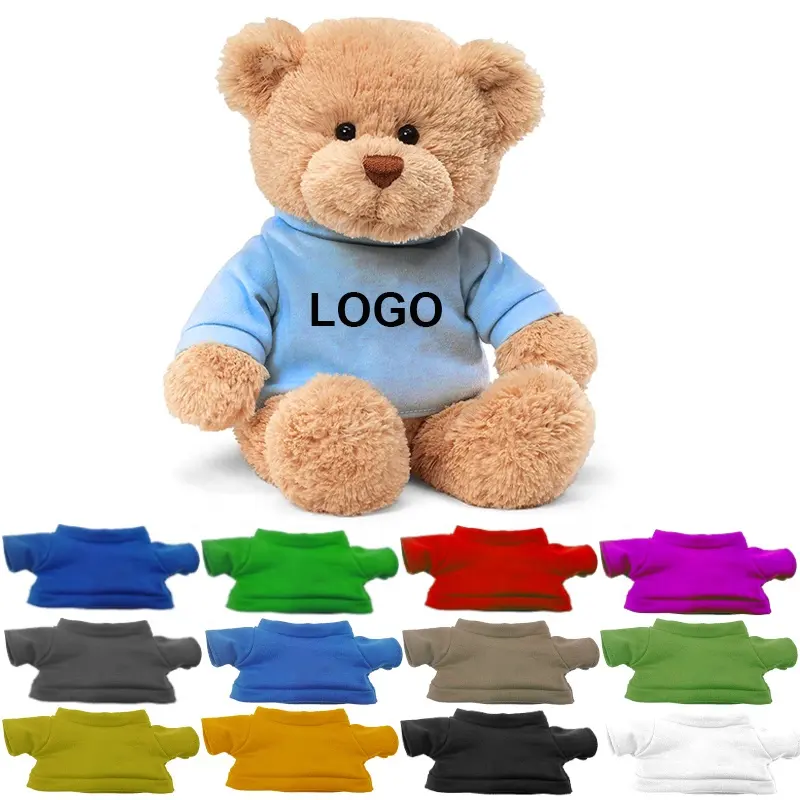 Bsci cpsc camiseta de urso de pelúcia, personalizada, logotipo, para bebês, formatura, de algodão, pequena, enchida, a granel, brinquedo macio