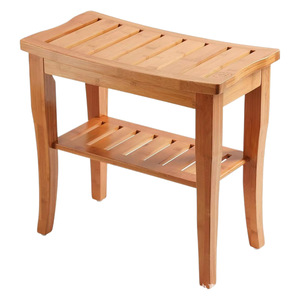 Tabouret de salle de bain en bambou, étagère de rangement à 2 niveaux, banc de douche en bois, couleur bois naturel, usage domestique - Product Image 5