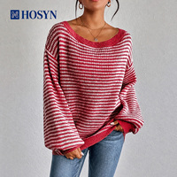 Nueva Moda al por Mayor: Suéter de Punto con Cuello Barco y Bloques de Color a Rayas para Mujer, Top Casual de Primavera-Otoño para Comercio Internacional