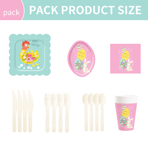 DAMAI Nuevo Diseño con Temática de Pascua, con Conejo y Pollo, Juego de Vajilla Desechable de Papel para Fiestas de Cumpleaños, Platos, Servilletas y Vasos para Pascua - Product Image 6