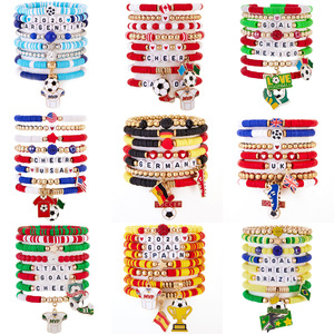 Set Braccialetti Sportivi Per Donna A Tema Calcio - Perline Scritta 'FOOTBALL' E Pallone