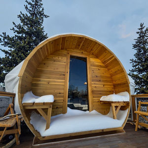 ซาวน่าทรงกระบอกแบบดั้งเดิมสุดหรูพร้อมกระจกแบบพาโนรามาความจุ4-6คนทำจากไม้ซีดาร์สีแดงของแคนาดา - Product Image 4